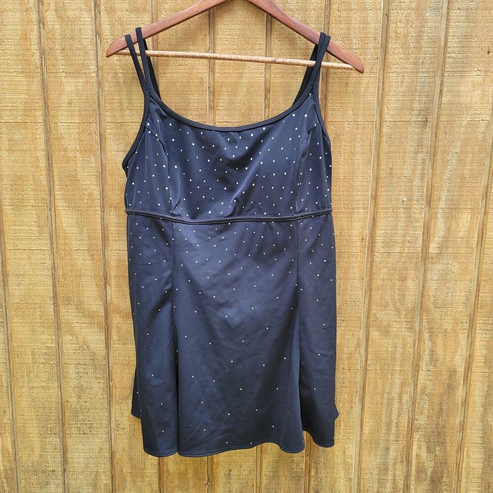 Great Lengths Black With Sparkle One Piece Swim Dress Womens Size  14